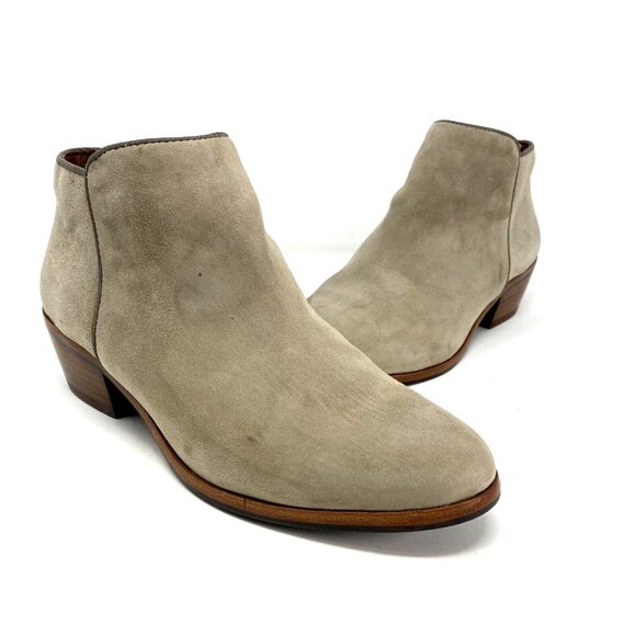 Sam Edelman Boots Womens 6.5 Petty Putty Taupe Suede Ankle Bootie Block Heels - Picture 1 of 16